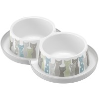 Moderna Double Trendy Dinner Maasai  МОДЕРНА двойная миска для кошек, защита от муравьев, пластик, дизайн Масаи, 2х350мл, d10см , светло-серый.